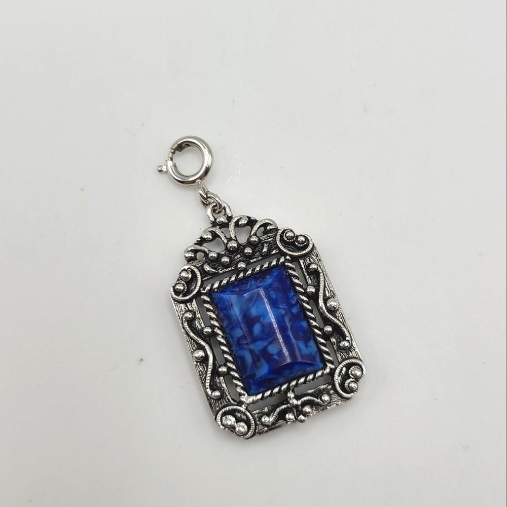 Vintage Sarah Coventry Roman Holiday Double Sided Pendant, Blue Silver Tone